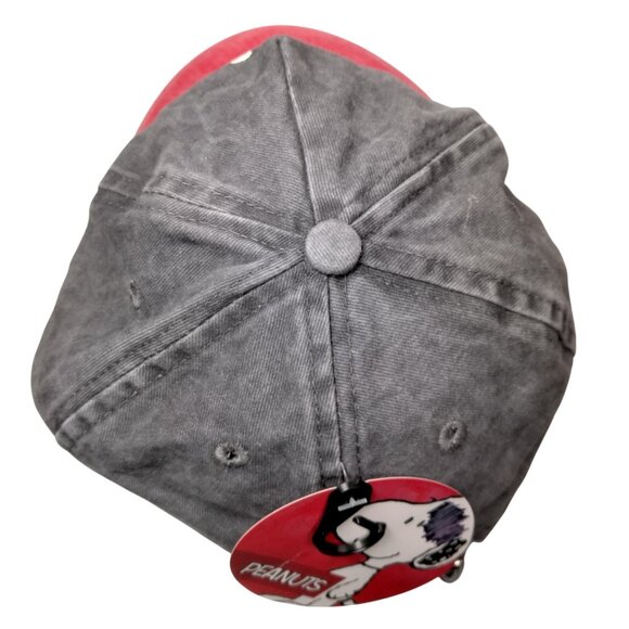 Peanuts Far Out Cap Hat Joe Cool Snoopy Woodstock Gray Red Canvas Strap Back - Picture 3 of 12